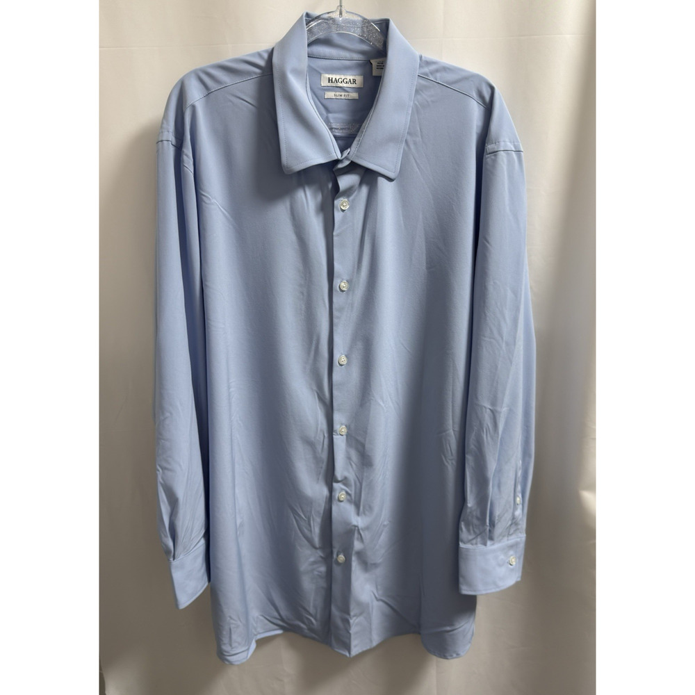 Haggar Slim Fit Dress Shirt Men's Size 17-17 1/2 32/33 Light Blue Long Sleeve